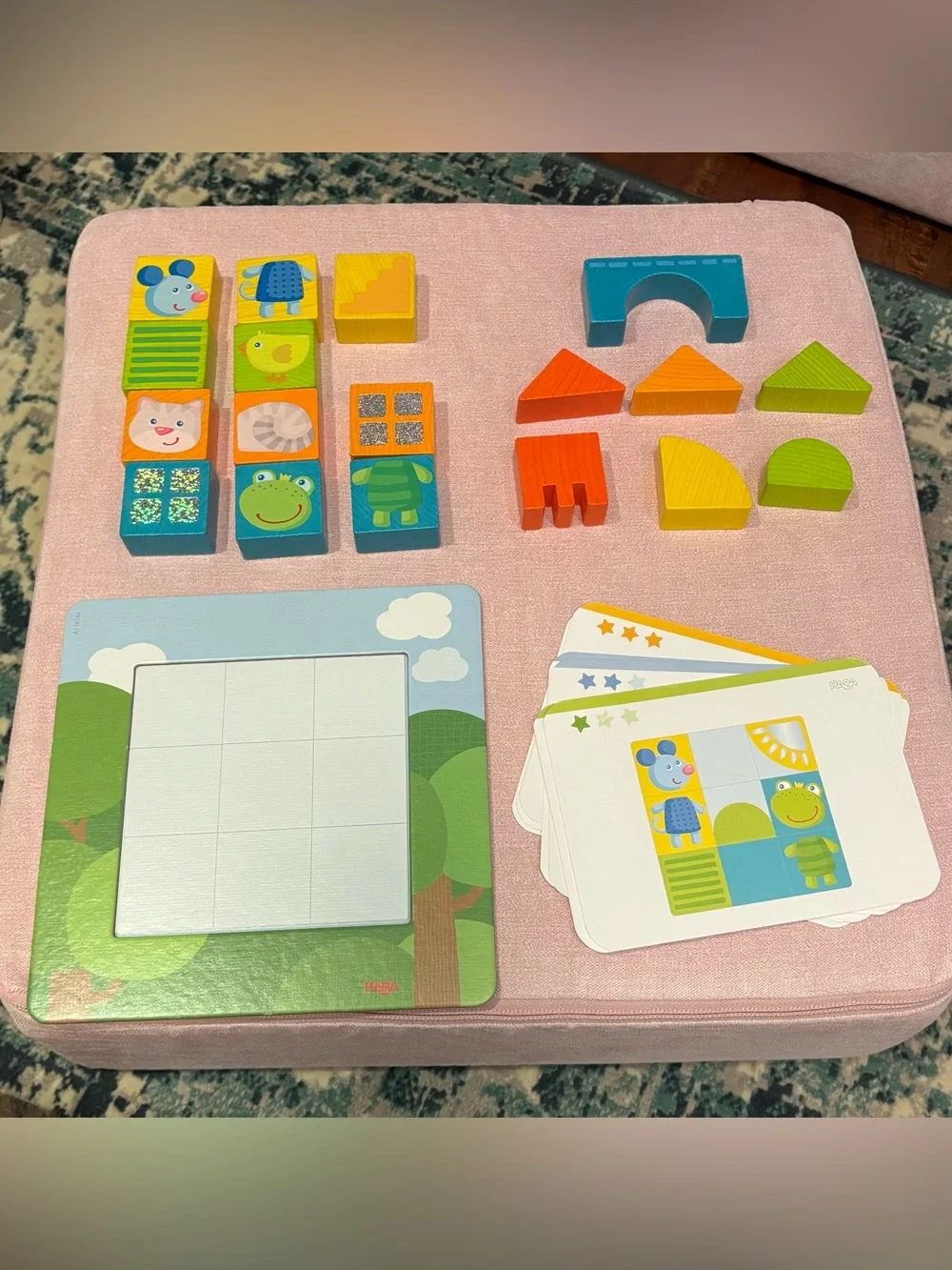 HABA Animal Squares Chunky Wooden Puzzle - Blue, Green, Yellow, Orange